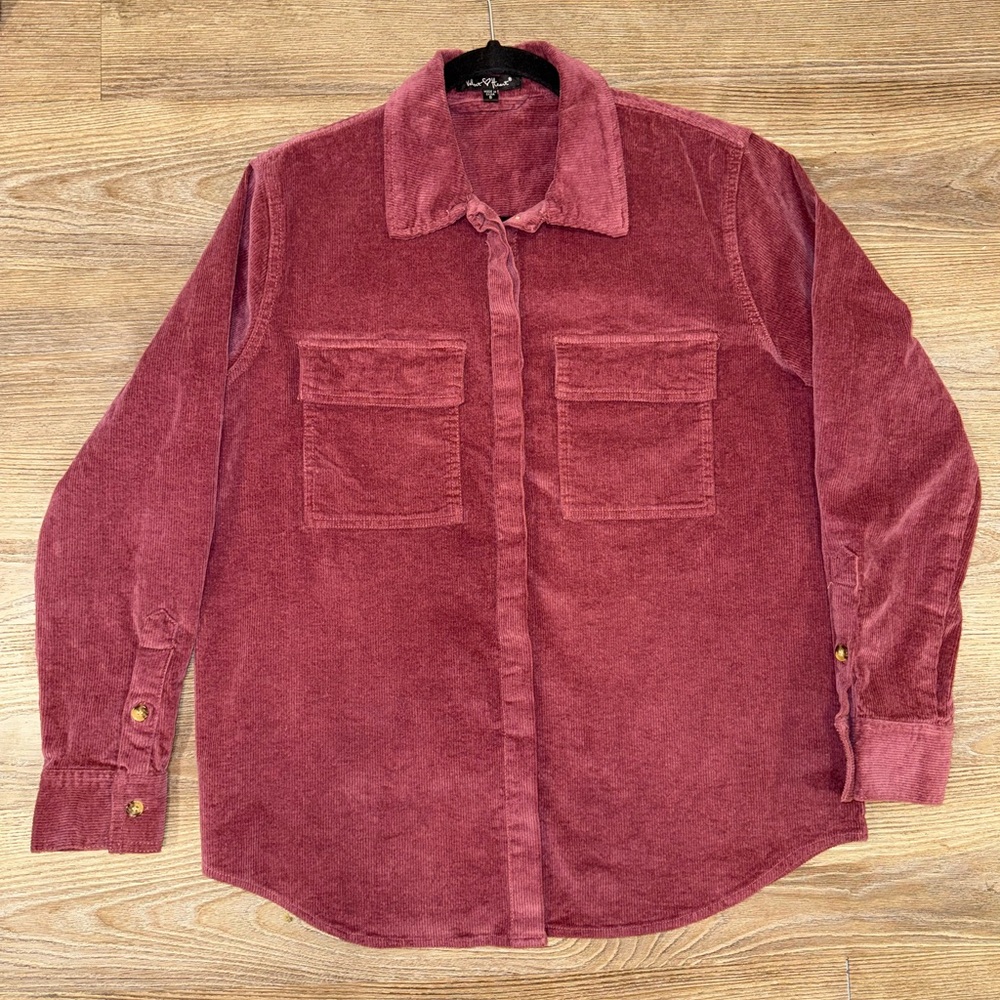 Corduroy Button Down Shirt Jacket Maroon